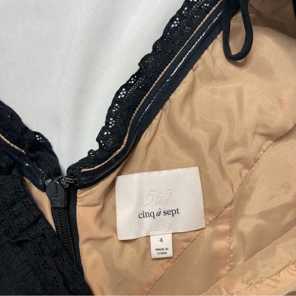 Cinq à Sept Aveline Lace Black Sheath Off Shoulder Midi Knee Length Dress Size 4 - Picture 4 of 6